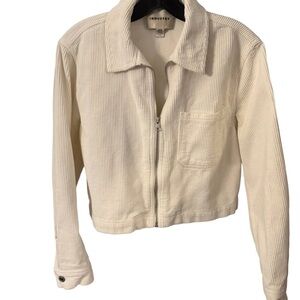 Industry Women’s Cropped Corduroy Utility Jacket Ivory Zip Up Sz M